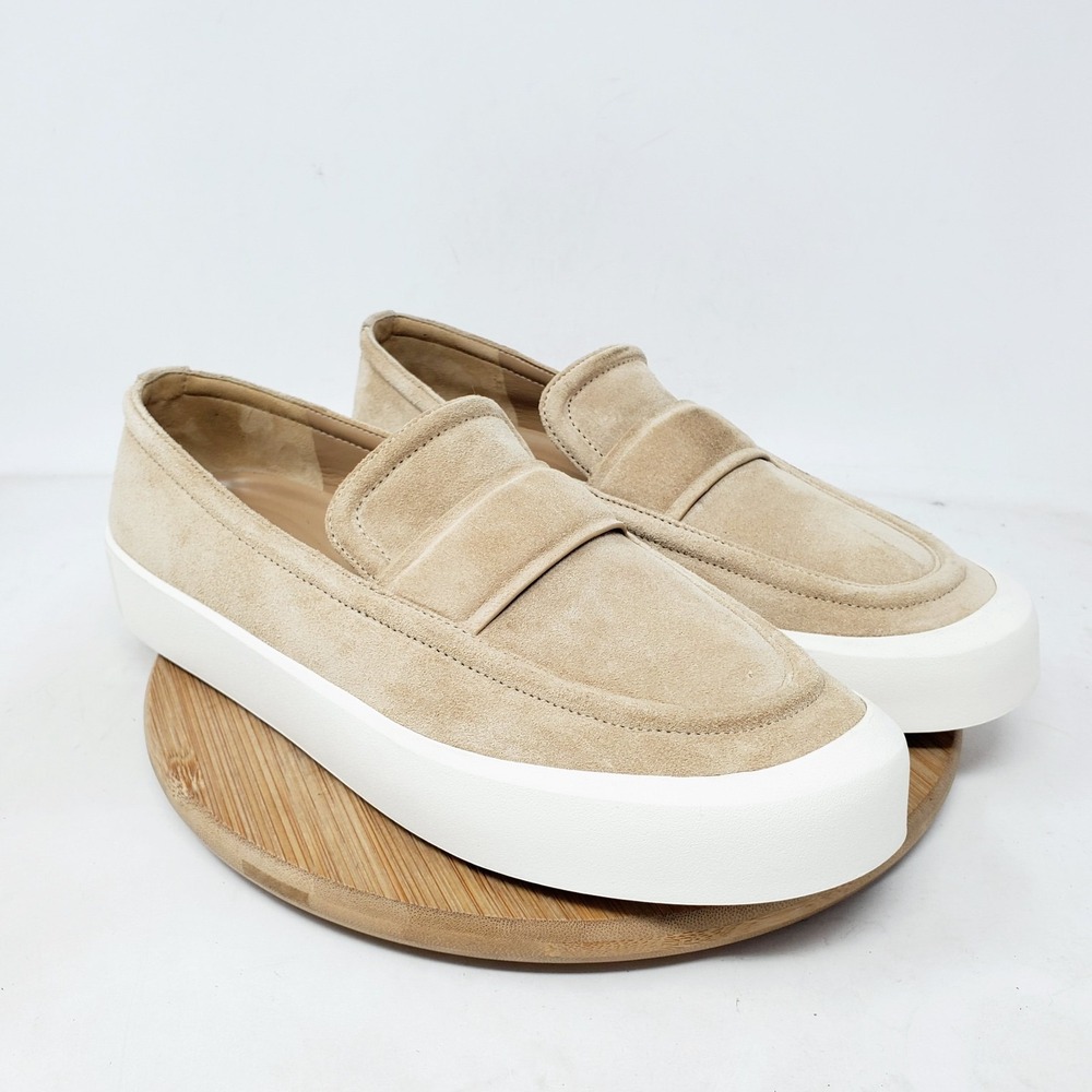 Vince Beige Suede Platform Loafers with White Soles
